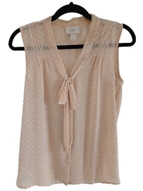 🖤 LOFT Peach Geometric Tie Neck Sleeveless Blouse - XS